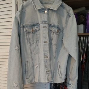 Light Wash Star Embroidered Denim Jacket - Women's Light Blue. 3x NWOT